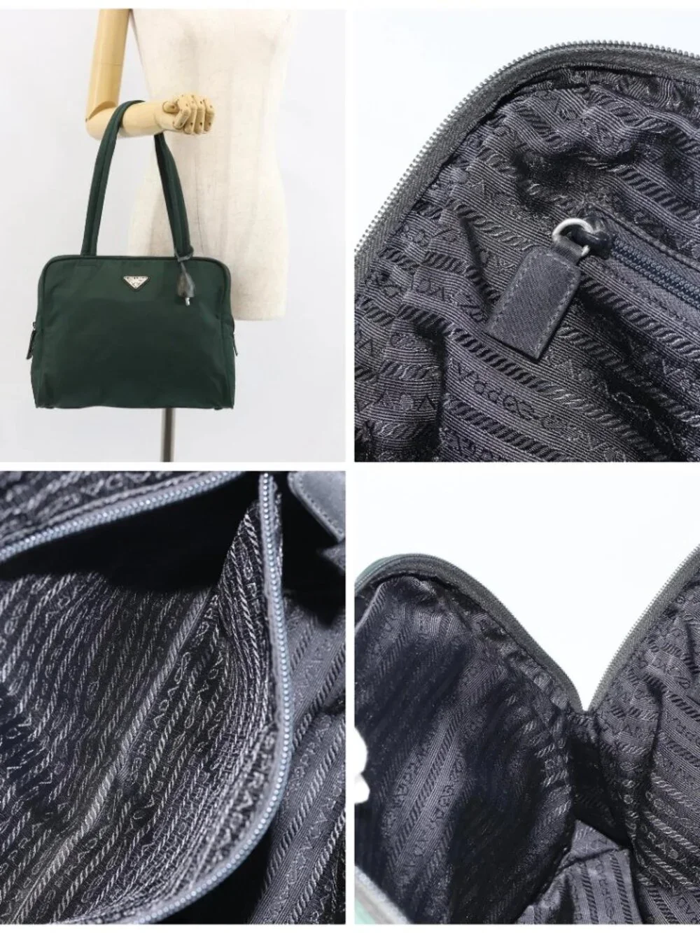 PRADA Tote Bag Nylon Green Silver Auth - Picture 16 of 16